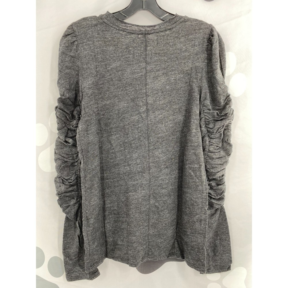 35 M Free People NWT Natasha Tee Raw Neck Ruched Sleeve Slub Jersey Knit Black M - Picture 4 of 10